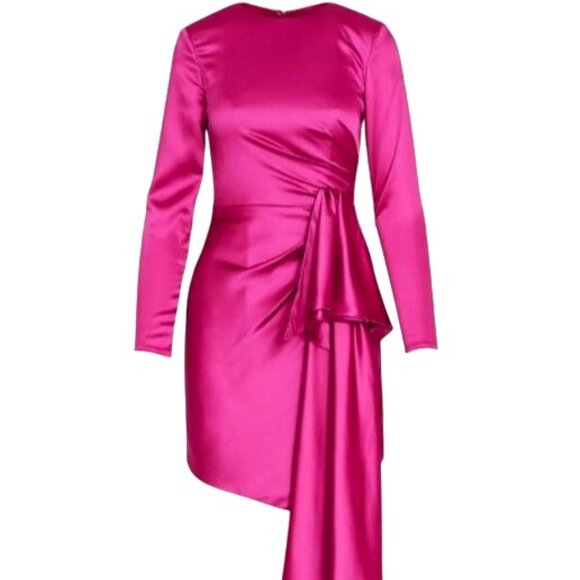 Mac Duggal Asymmetric Magenta Draped Hem Mini Dress - Picture 1 of 12